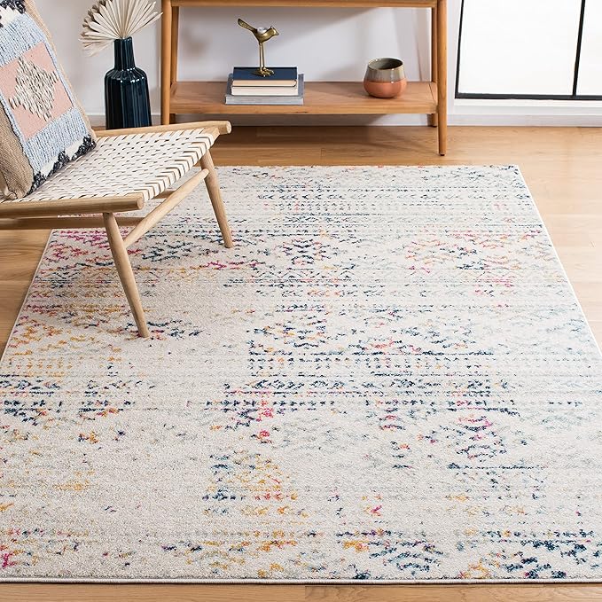SAFAVIEH Area Rug 6x9 - Tulum Collection - Ivory & Blue, Moroccan Boho Tribal Design, Non-Shedding & Easy to Clean, Ideal for Living Room, Bedroom, Dining Space (TUL272C)