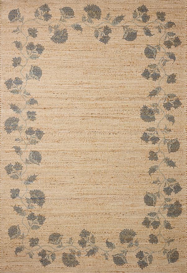 Loloi Chris Loves Julia Rue Collection RUE-05 Natural/Denim 7'-6" x 9'-6" Area Rug Jute Neutral Floral Living Room Bedroom Rug