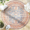 GLN Rugs Traditional Collection - Machine Washable Area Rug, Traditional Washable, Non Slip, Low Pile Chenille Rug, Living Room, Bedroom, Kitchen Rug (5'3" Round Terra/Slate Blue)