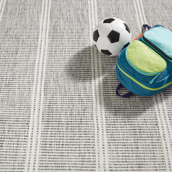 Dash & Albert Malta Blue Machine Washable Rug, 7.5 X 9.5 Feet, Grey Stripe Pattern