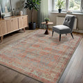 GLN Rugs Traditional Collection - Machine Washable Area Rug, Traditional Washable, Non Slip, Low Pile Chenille Rug, Living Room, Bedroom, Kitchen Rug (3' x 5' Terra/Multicolor 1153)