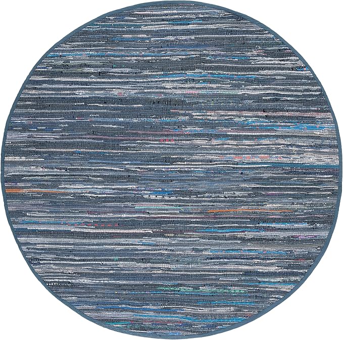 SAFAVIEH Rag Rug Collection 4' Round Ink / Multi RAR121C Handmade Boho Stripe Cotton Area Rug