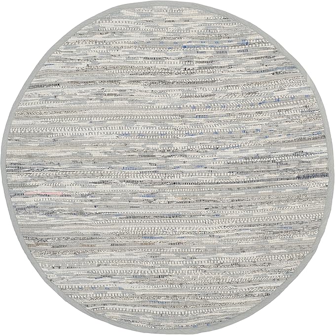 SAFAVIEH Rag Rug Collection Area Rug - 9' Round, Grey, Handmade Boho Stripe Cotton, Ideal for High Traffic Areas in Living Room, Bedroom (RAR121A)