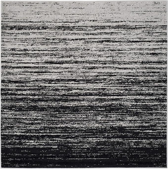 SAFAVIEH Adirondack Collection Area Rug - 8' Square, Silver & Black, Modern Ombre Design, Non Shedding & Easy to Clean, Ideal for Living Room, Bedroom, Office, Dining Space (ADR113A)
