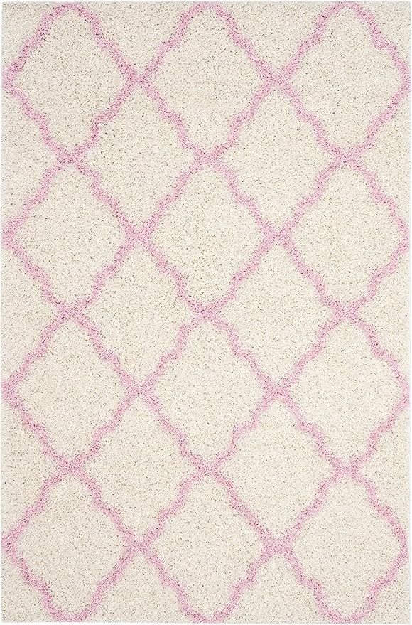 SAFAVIEH Dallas Shag Collection Area Rug - 6' x 9', Ivory & Light Pink, Trellis Design, Non-Shedding & Easy Care, 1.5-inch Thick Ideal for High Traffic Areas in Living Room, Bedroom (SGD257P)