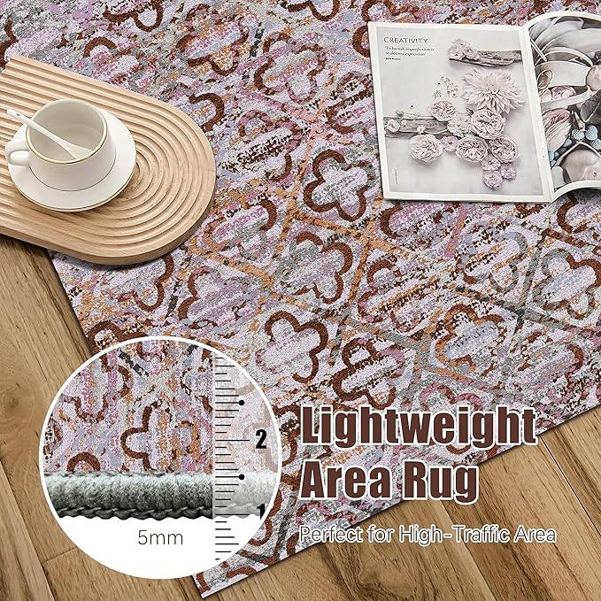 RUGSURE Washable Area Rugs, 9' x 12' - 1/6 Thick - Stain & Water Resistant Non-Slip - Perfect Resistant Rug for Living Room, Bedroom, Nursery, Pet & Child Friendly, Vibrant Colors Rugs, Purple