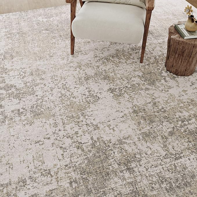 Modern Abstract Beige Gray Area Rug 5x7 Machine Washable Large Carpet Neutral Kitchen Indoor Accent Throw Low Pile Non Slip Distressed Living Dining Room Bedroom Office