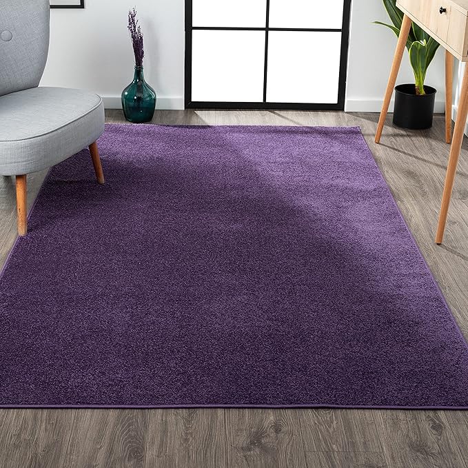 Eyely UES100N-5 Supersoft Haze Solid Low-Pile Indoor Area Rug Casual;Contemporary;Solid;Traditional, Bedroom, Kitchen, Living Room, Easy-Cleaning, Non-Shedding, 5 X 8, Purple