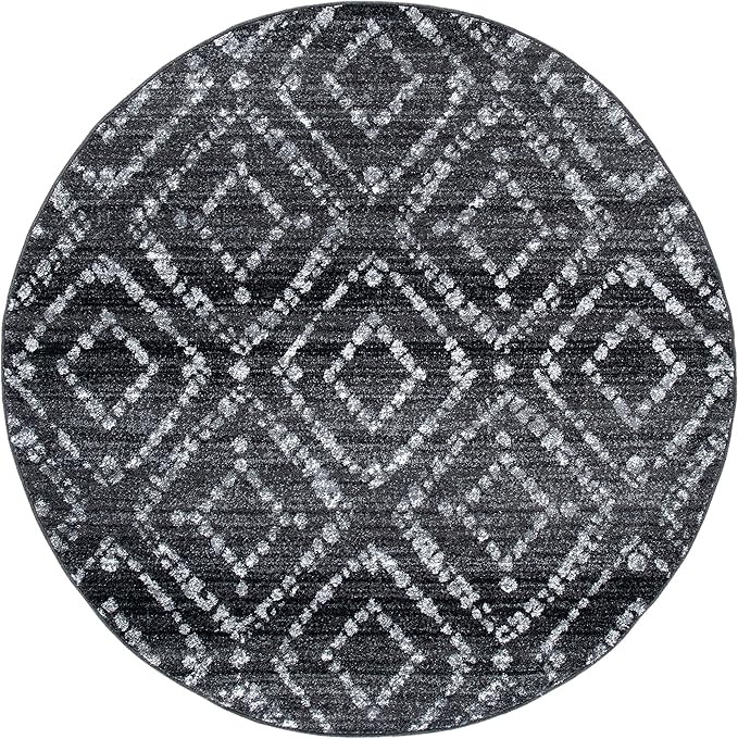 SAFAVIEH Adirondack Collection Area Rug - 6' Round, Black & Ivory, Modern Diamond Distressed Design, Non-Shedding & Easy Care, Ideal for High Traffic Areas in Living Room, Bedroom (ADR131A)