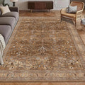 Washable Area Rug 8' x 10' Vintage Traditional Persian Mat - Foldable Distressed Non-Slip Machine Washable Carpet for Living Room Bedroom Kitchen Home Decor - Bronze and Ivory