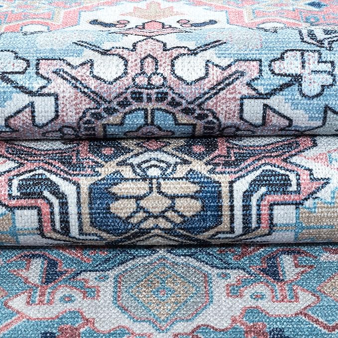 Washable Area Rug. Modern Farmhouse. Vintage. Turkish. Bohemian. Distressed. Oriental. Traditional. Rugs for Living Room. Dining. Bedroom. Office. Entryway. Foyer. (861NT, 9' x 12')