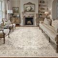 HUGEAR Area Rug 8x10 Vintage Brown Machine Washable Living Room Rugs Thin Neutral Floral Vacuumable Low Pile Carpet Bedroom Office Dining Room Laundry Room Non Slip Soft Lightweight
