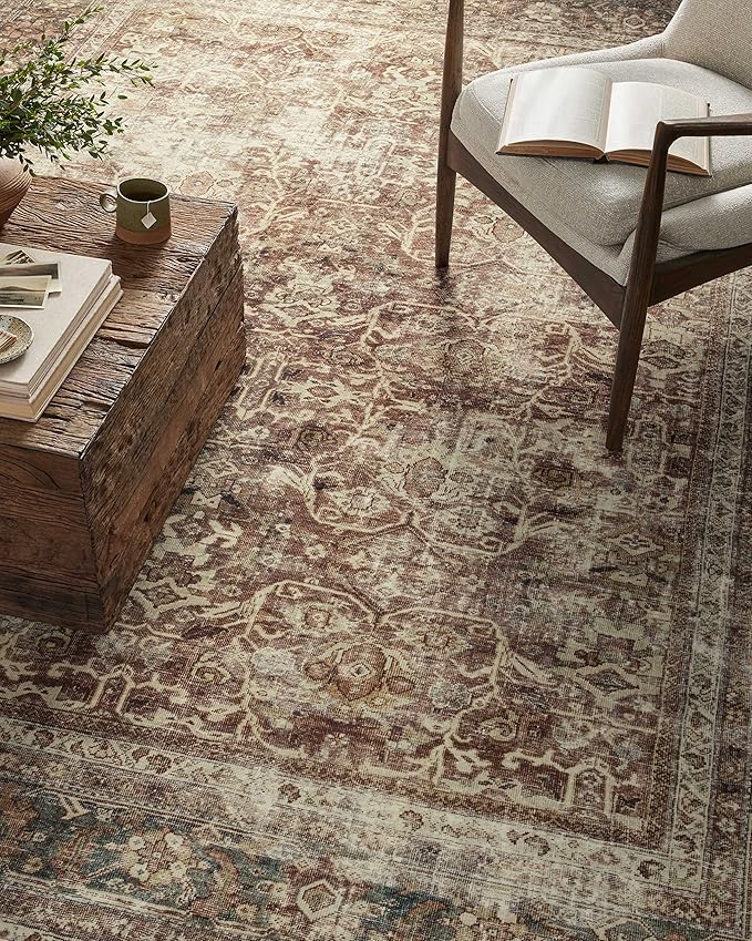 Loloi Magnolia Home by Joanna Gaines Sinclair Collection SIN-01 Rust/Lagoon 2'-0" x 5'-0", .25" Pile Height, Machine Washable, Accent Rug