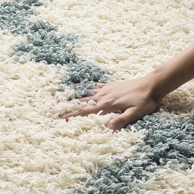 SAFAVIEH Dallas Shag Collection Area Rug - 8'6" x 12', Ivory & Light Blue, Trellis Design, Non-Shedding & Easy Care, 1.5-inch Thick Ideal for High Traffic Areas in Living Room, Bedroom (SGD257J)