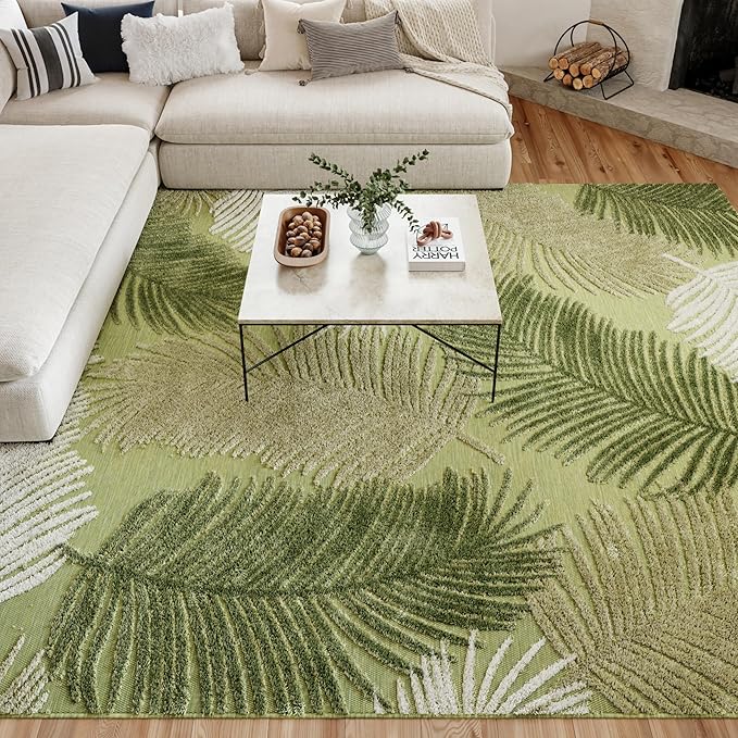 Nourison Home Suncoast Green 9' x 12' Area Rug - Easy Clean, Non Shedding, Bed Room, Living Room, Dining Room, Kitchen (9' x 12')