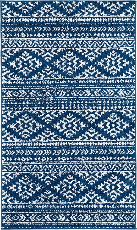 SAFAVIEH Area Rug 3x5 - Tulum Collection - Navy & Ivory, Moroccan Boho Tribal Design, Non-Shedding & Easy to Clean, Ideal for Entryway, Foyer, Accent Space, Bedroom (TUL272N)