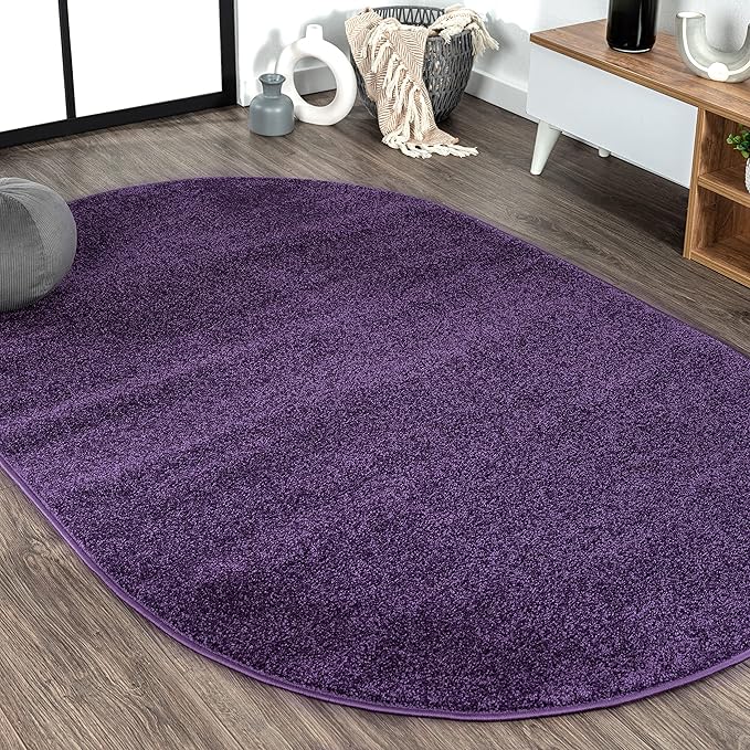 JONATHAN Y Haze Solid Low-Pile Purple 6x9 Oval Indoor Area Rug, Coastal,Bohemian,Minimalist,Classic, Easy-Cleaning for Living Room,Bedroom,Kitchen,Pet Friendly,Non-Shedding (SEU100N-6OV)