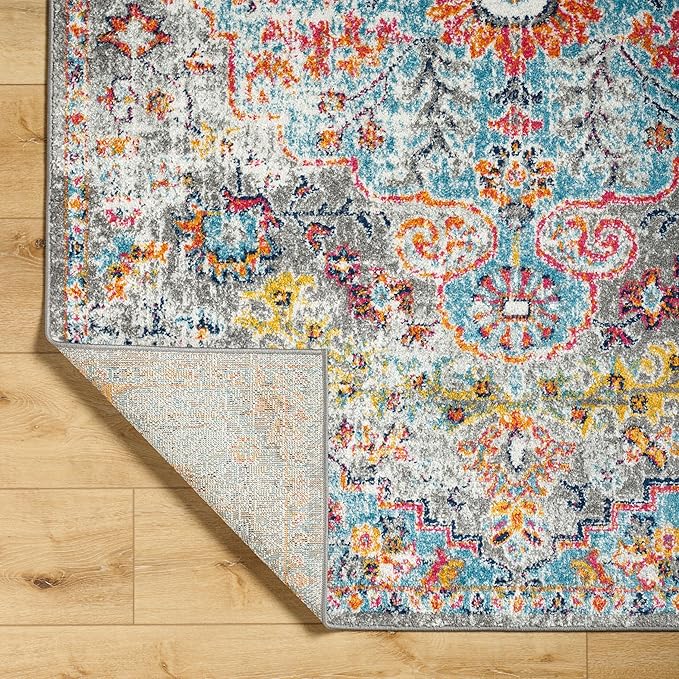 Livabliss Area Rugs - 5x7 Odelia Vintage Boho Beige Mustard Gray Area Rug for Living Room Bedroom - Floral Medallion Stain Resistant Carpet for Kitchen, Nursery, Office (5'3" x 7'3")