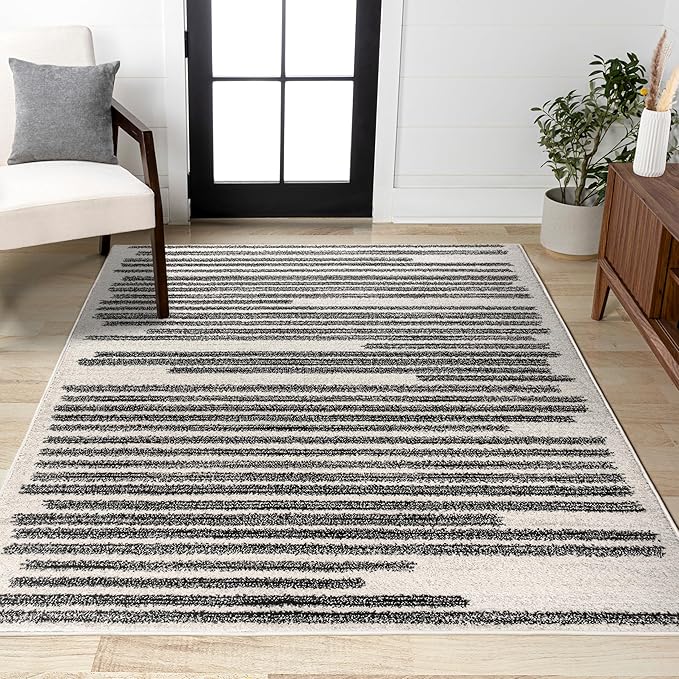 JONATHAN Y Khalil Modern Berber Stripe Cream/Black Indoor Area Rug, 3x5, Contemporary, Bohemian, Easy-Cleaning for Living Room, Bedroom, Kitchen, Pet Friendly, Non-Shedding (MOH207A-3)