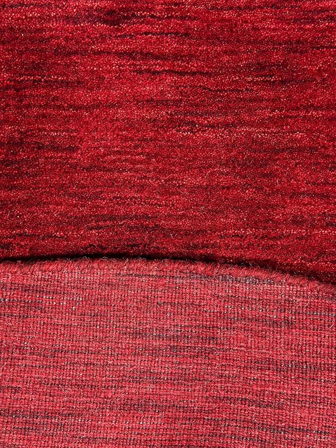 Hand Knotted Loom Wool ECO-Friendly Area Rugs - 8'x8', Round, Dark Red Color, Solid Plain Design, High Pile Thick Handmade Anti Skid Area Rugs for Living Room, Bed Room (L00111)