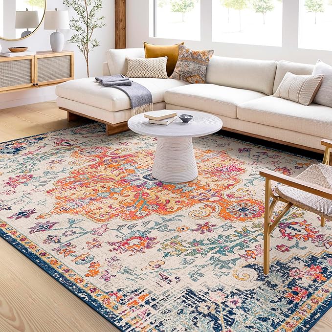 Livabliss Odelia Vintage Bohemian Area Rug,7'10" x 10'3",Orange/Navy