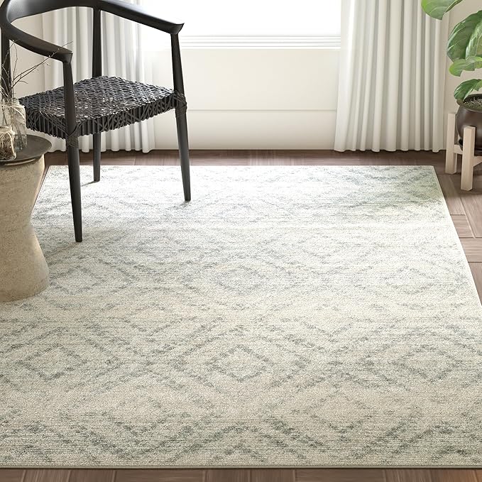 SAFAVIEH Adirondack Collection Round Rug - 12' Round, Ivory & Light Blue, Contemporary Design, Stain Resistant, Ideal for High Traffic Areas in Living Room, Bedroom & Dining Room (ADR131T-12R)