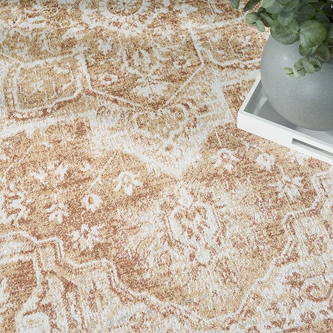 Nourison Home Astra Machine Washable Rust 4' x 6' Area Rug - Easy Clean, Non Shedding, Bed Room, Living Room, Dining Room, Kitchen (4' x 6')