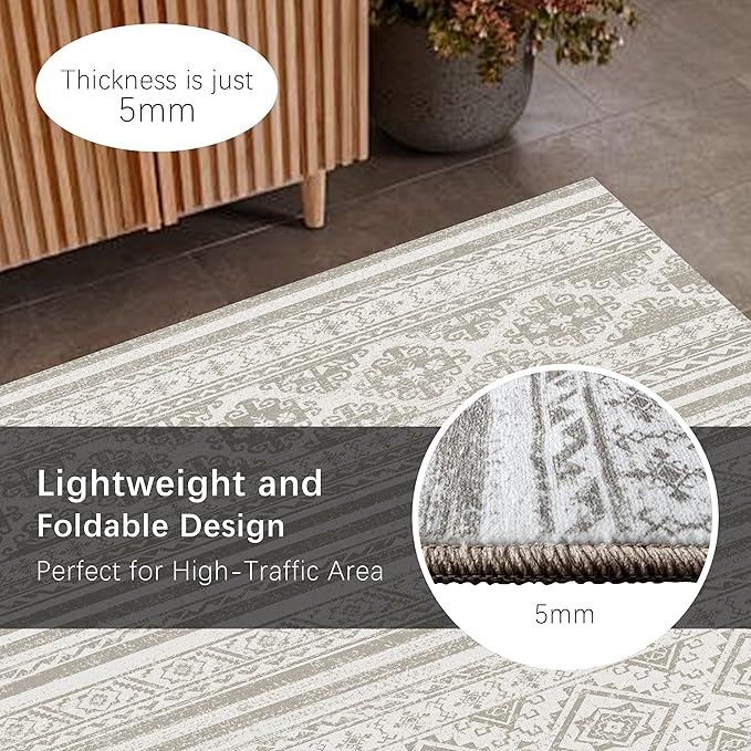 RUGSURE Washable Area Rugs 4' x 6' - 1/6 Thick - Moroccan-Inspired -Stain & Water Resistant Non-Slip - Resistant Rug for Living Room, Bedroom, Nursery, Pet & Child Friendly (Grey)