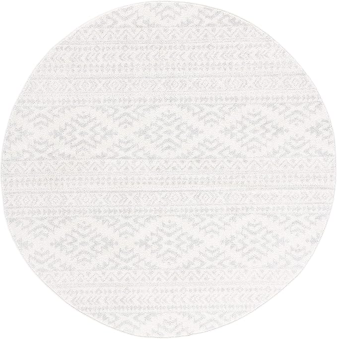 SAFAVIEH Tulum Collection Area Rug - 5' Round, Ivory & Light Grey, Moroccan Boho Tribal Design, Non-Shedding & Easy to Clean, Ideal for Living Room, Bedroom, Dining Space (TUL272G)
