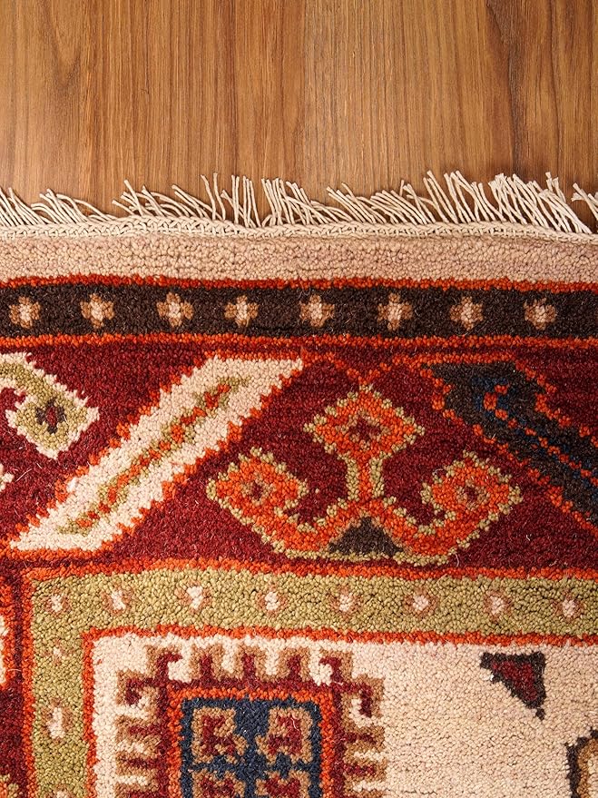 Hand Knotted Wool & Silk ECO-Friendly Oriental Area Rugs - 5'x8', Rectangle Shape, Cream Burgundy Color, Classic Oriental Traditional, Medium Pile Handmade Area Rugs (AF0102)