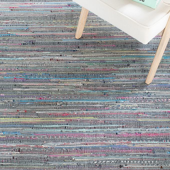 SAFAVIEH Rag Rug Collection Area Rug - 6' x 9', Aqua & Multi, Handmade Boho Stripe Cotton, Ideal for High Traffic Areas in Living Room, Bedroom (RAR121K)