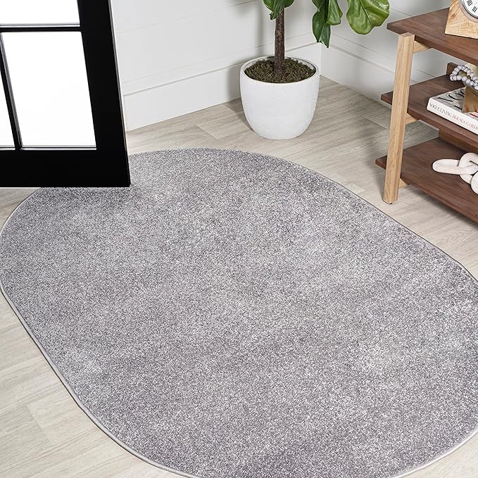 Eyely UES100A-5OV Supersoft Haze Solid Low-Pile Indoor Area Rug, Coastal, Bohemian, Minimalist, Classic, Casual for Bedroom,Kitchen,Living Room,Non Shedding,Easy-Washing, Gray, 5 X 8 Oval