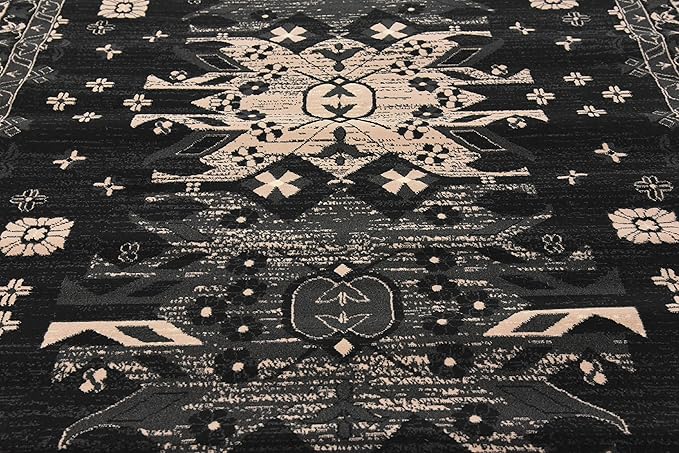 Unique Loom Taftan Collection Border Geometric Tribal Inspired Design Area Rug (7' 0 x 10' 0 Rectangular, Black/ Gray)