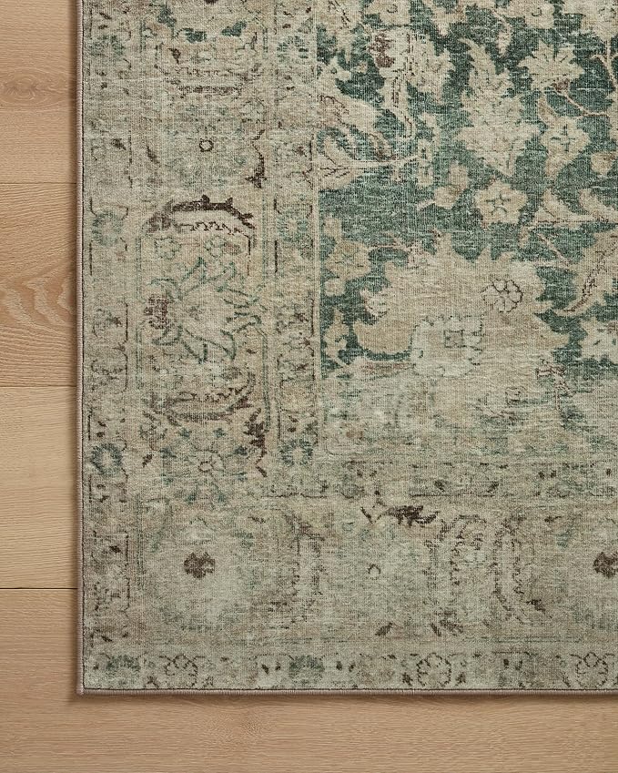 Loloi Magnolia Home by Joanna Gaines Sinclair Collection SIN-05 Jade/Sand 7'-6" x 9'-6", .25" Pile Height, Machine Washable, Area Rug