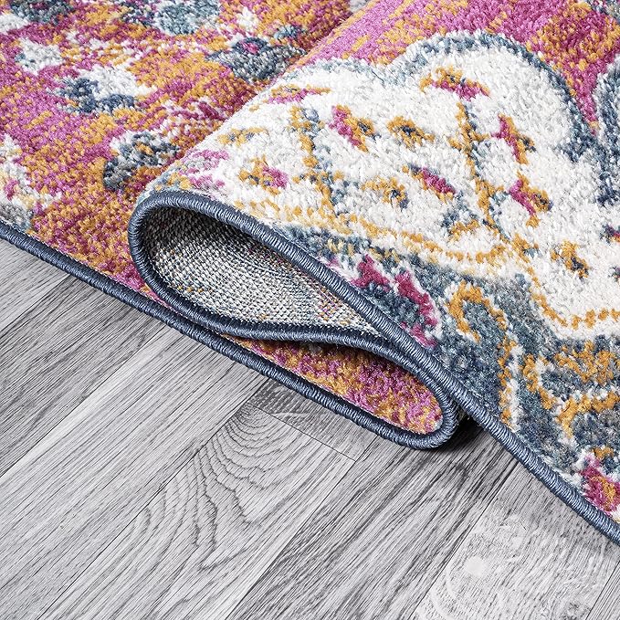JONATHAN Y Boho Vintage Fuchsia/White Indoor Area Rug, 5x8, Bohemian Flair Medallion, Floral Easy-Cleaning High Traffic for Living Room, Bedroom, Kitchen, Pet-Friendly, Non-Shedding (BMF106C-5)