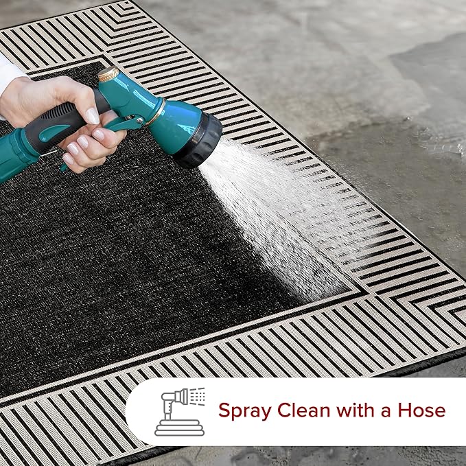 Nuloom Asha Black/Ivory, 5' x 8', Casual, Striped Border, Soft and Cozy, High Traffic, Stain Resistant, Easy Clean, Durable Area Rug for Indoor/Outdoor Patio, Deck, Porch, Garden, Courtyard