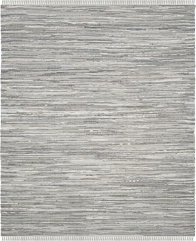 SAFAVIEH Rag Rug Collection Area Rug - 9' x 12', Grey, Handmade Boho Stripe Cotton, Ideal for High Traffic Areas in Living Room, Bedroom (RAR121A)