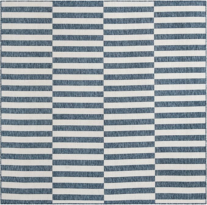Unique Loom Outdoor Striped Collection Area Rug - Striped (7' 10" Square Blue/Ivory)