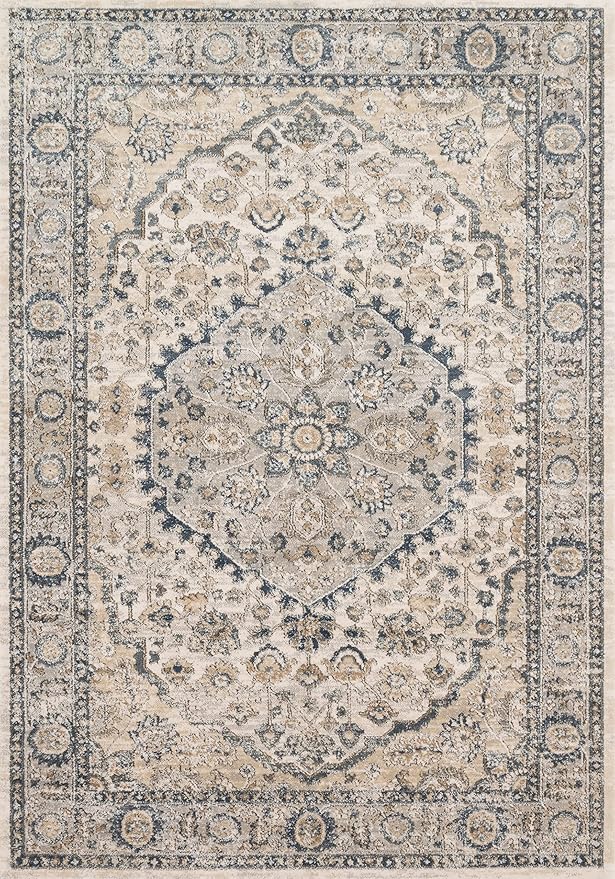 Loloi Teagan Collection TEA-01 Natural/Lt. Grey 2'-8" x 4' Accent Rug, Large, Soft Neutral Rug, High-Traffic for Living Room, Bedroom, Home Office, Dining Area