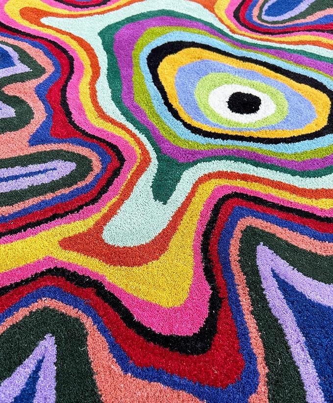 Irregular Shaped Handmade Wool Rug | Modern Colourful Stripe Premium Area Rug Perfect for Home Decor (Multi B, 8x8 ft)
