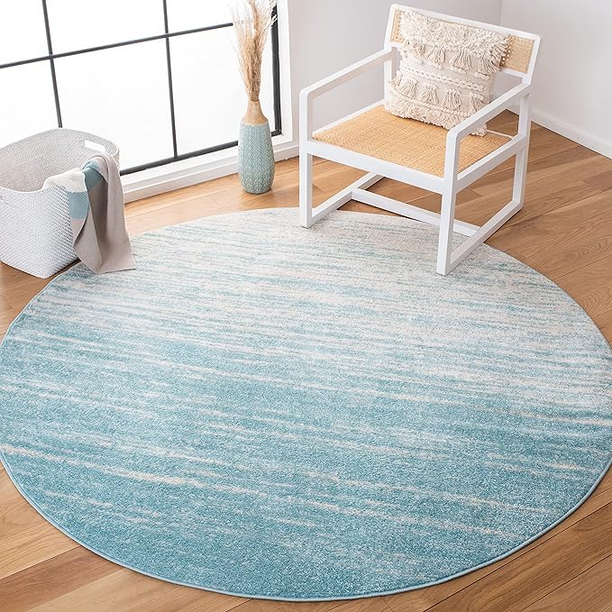 SAFAVIEH Adirondack Collection Area Rug - 4' Round, Aqua & Ivory, Modern Ombre Design, Non Shedding & Easy to Clean, Ideal for Living Room, Bedroom, Office, Dining Space (ADR113J)