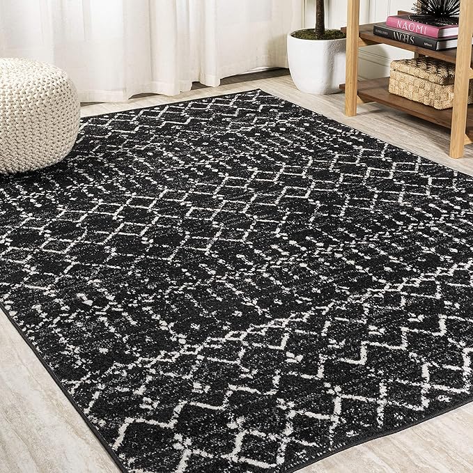 JONATHAN Y Boho Vintage Diamond Black/Ivory Indoor Area Rug 10X14 ft, Moroccan Hype for Living Room, Bedroom, Kitchen, Office, Easy-Cleaning, High Traffic, Pet-Friendly, Non-Shedding (MOH101D-14)
