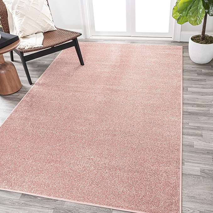 JONATHAN Y Haze Solid Low-Pile Pink Indoor Area Rug 4x6, Coastal,Bohemian,Minimalist,Classic, Easy-Cleaning for Living Room,Bedroom,Kitchen,Pet Friendly,Non-Shedding (SEU100P-4)