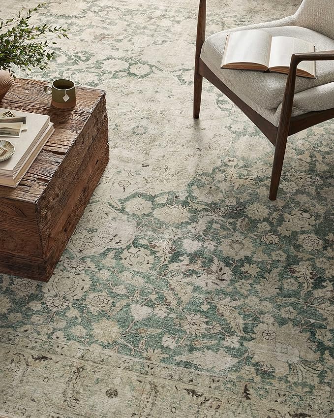 Loloi Magnolia Home by Joanna Gaines Sinclair Collection SIN-05 Jade/Sand 2'-3" x 9'-6", .25" Pile Height, Machine Washable, Runner Rug