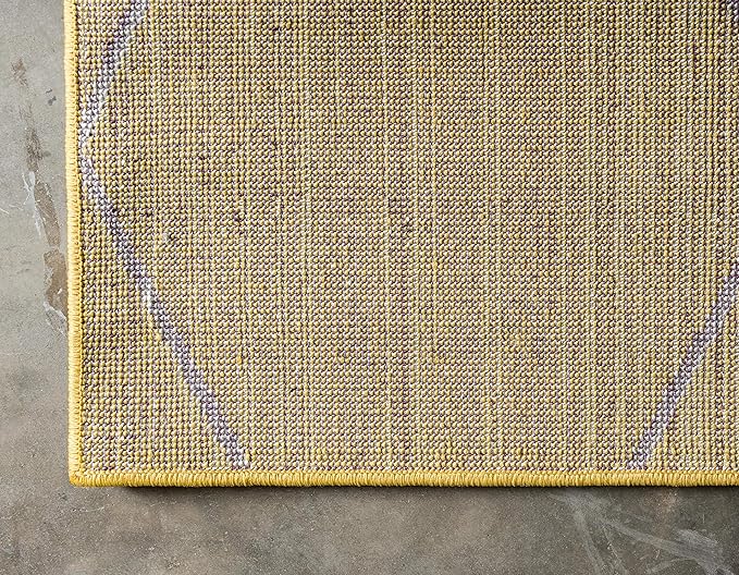 Unique Loom Trellis Frieze Collection Area Rug - Geometric (9' x 12' 2", Yellow/ Ivory)