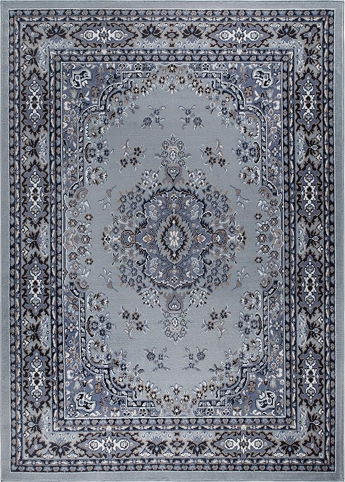 Home Dynamix Premium Sakarya Traditional Medallion Border Area Rug, Silver, 21"x35" Rectangle