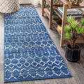 JONATHAN Y Boho Vintage Diamond Blue/White Runner Rug 2X8 ft, Moroccan Hype for Living Room, Bedroom, Kitchen, Office, Easy-Cleaning, High Traffic, Pet-Friendly, Non-Shedding (MOH101A-28)