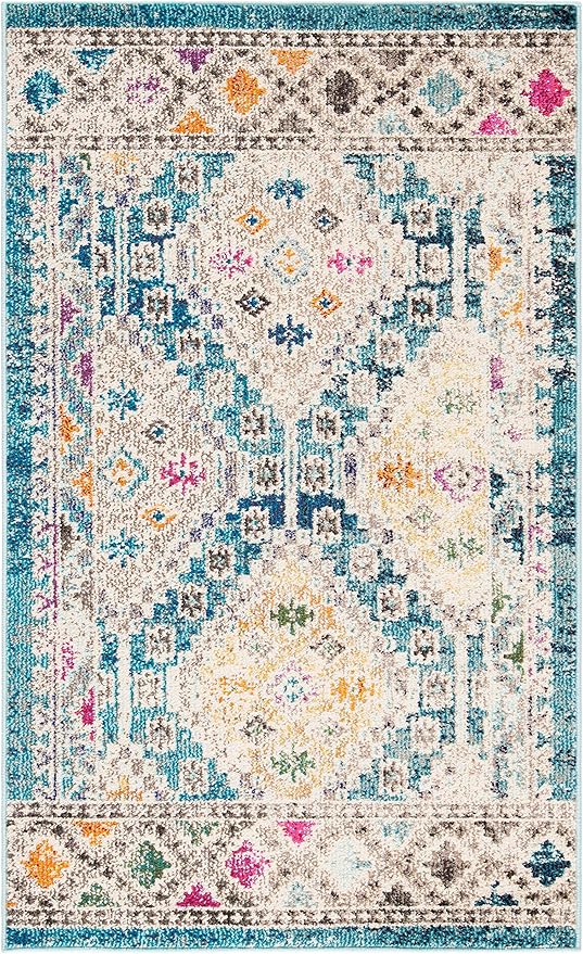 SAFAVIEH Madison Collection Accent Rug - 3' x 5', Dark Blue & Yellow, Boho Distressed Design, Non-Shedding & Easy Care, Ideal for High Traffic Areas in Entryway, Living Room, Bedroom (MAD418N)