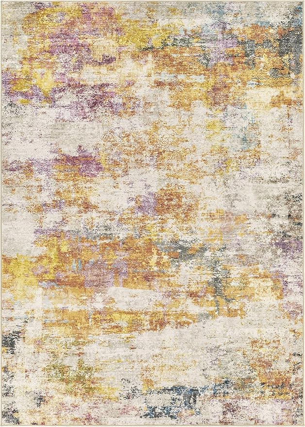 10x14 Area Rugs Living Room: Washable Large Abstract Modern Soft Stain Resistant Indoor Floor Rugs Non-Slip Accent Carpet for Bedroom Nursery Playroom Office Dining Room Dorm Home House- Gold Colorful