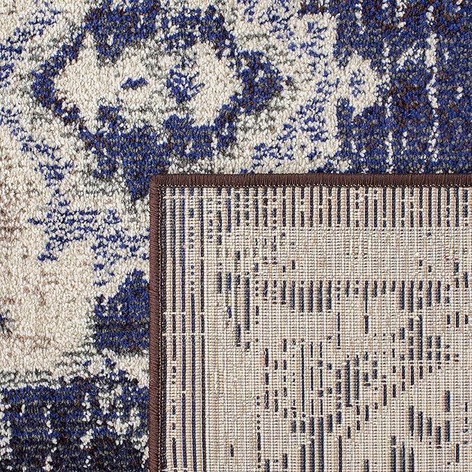 SAFAVIEH Monaco Collection Accent Rug - 3' x 5', Ivory & Navy, Boho Chic Medallion Distressed Design, Non-Shedding & Easy Care, Ideal for High Traffic Areas in Entryway, Living Room, Bedroom (MNC243C)